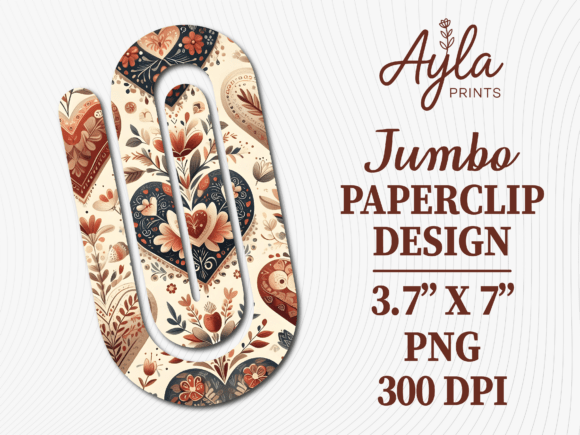 Boho Floral Heart Jumbo Paperclip Design