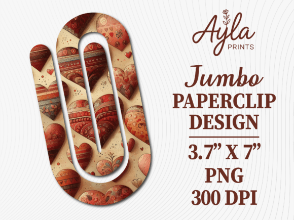 Boho Heart Pattern Jumbo Paperclip Sublimation Design: A Digital Download for Creatives