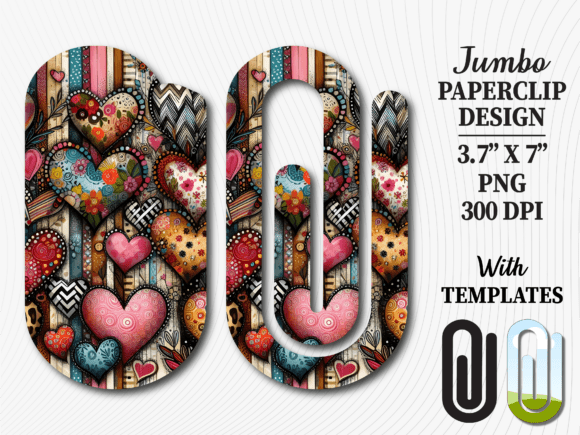 Boho Patchwork Heart Jumbo Paperclip PNG: A Versatile Design for Creative Projects