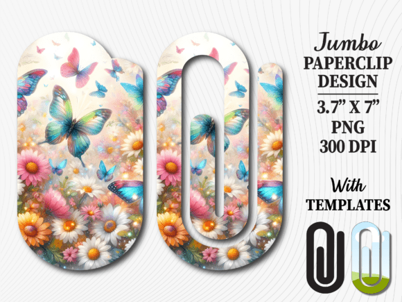 Butterfly Spring Flower Jumbo Paperclip Sublimation Design