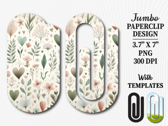 Muted Sage Floral Jumbo Paperclip Design