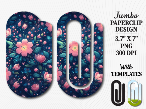 Navy Floral Garden Jumbo Paperclip