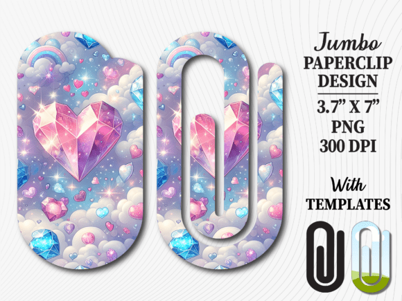 Pastel Crystal Heart Jumbo Paperclip