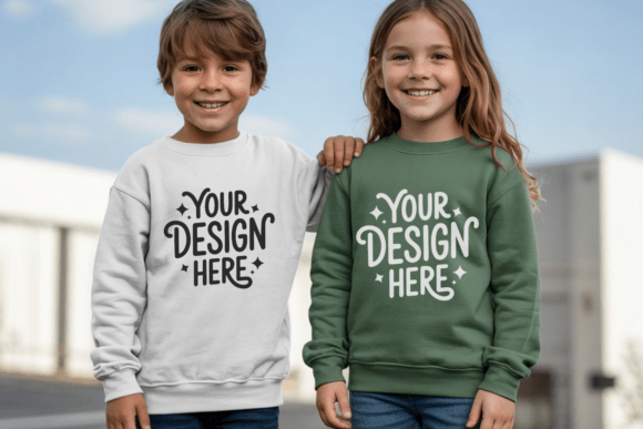 Transform Your Kids Apparel Brand with the Gildan 18000B Front and Back Sweatshirt Mockup