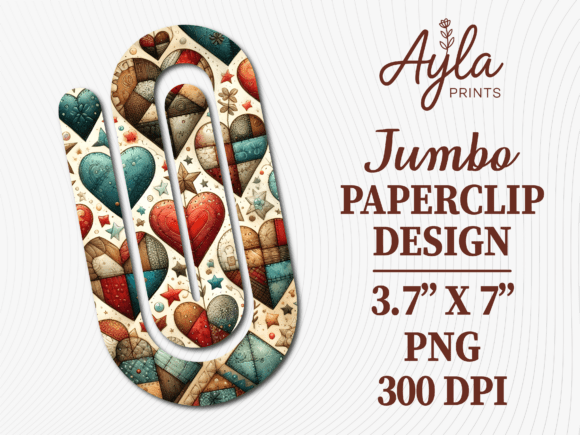Vintage Hearts Pattern Jumbo Paperclip Sublimation Design for Creative Projects